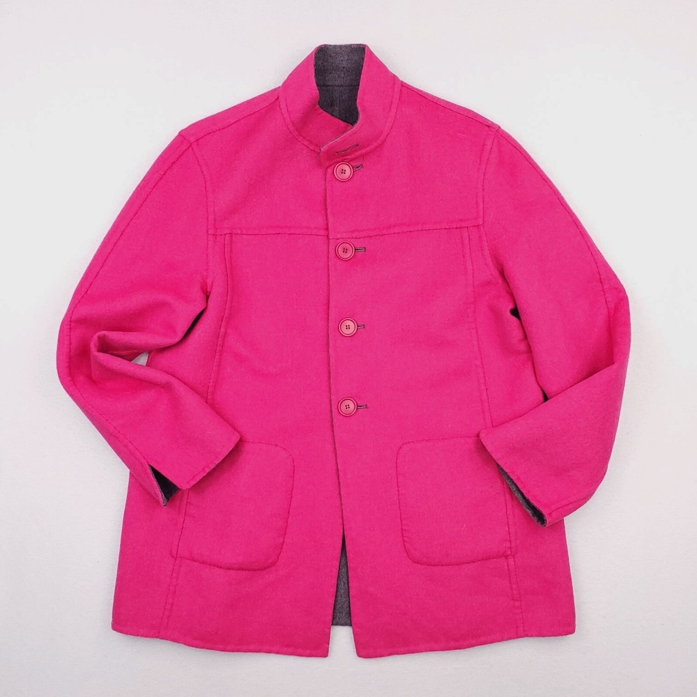 Vintage Worth Pea Coat Womens PM Gray Pink Alpaca Wool Jacket Felted Reversible